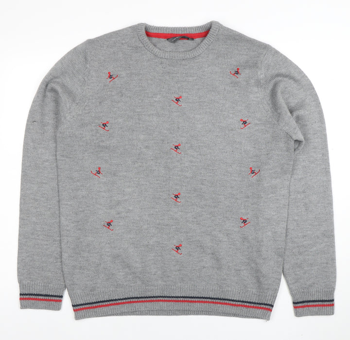 Cedar Wood State Men’s Grey Embroidered Ski Jumper XL Crew Neck
