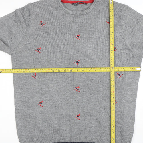 Cedar Wood State Men’s Grey Embroidered Ski Jumper XL Crew Neck