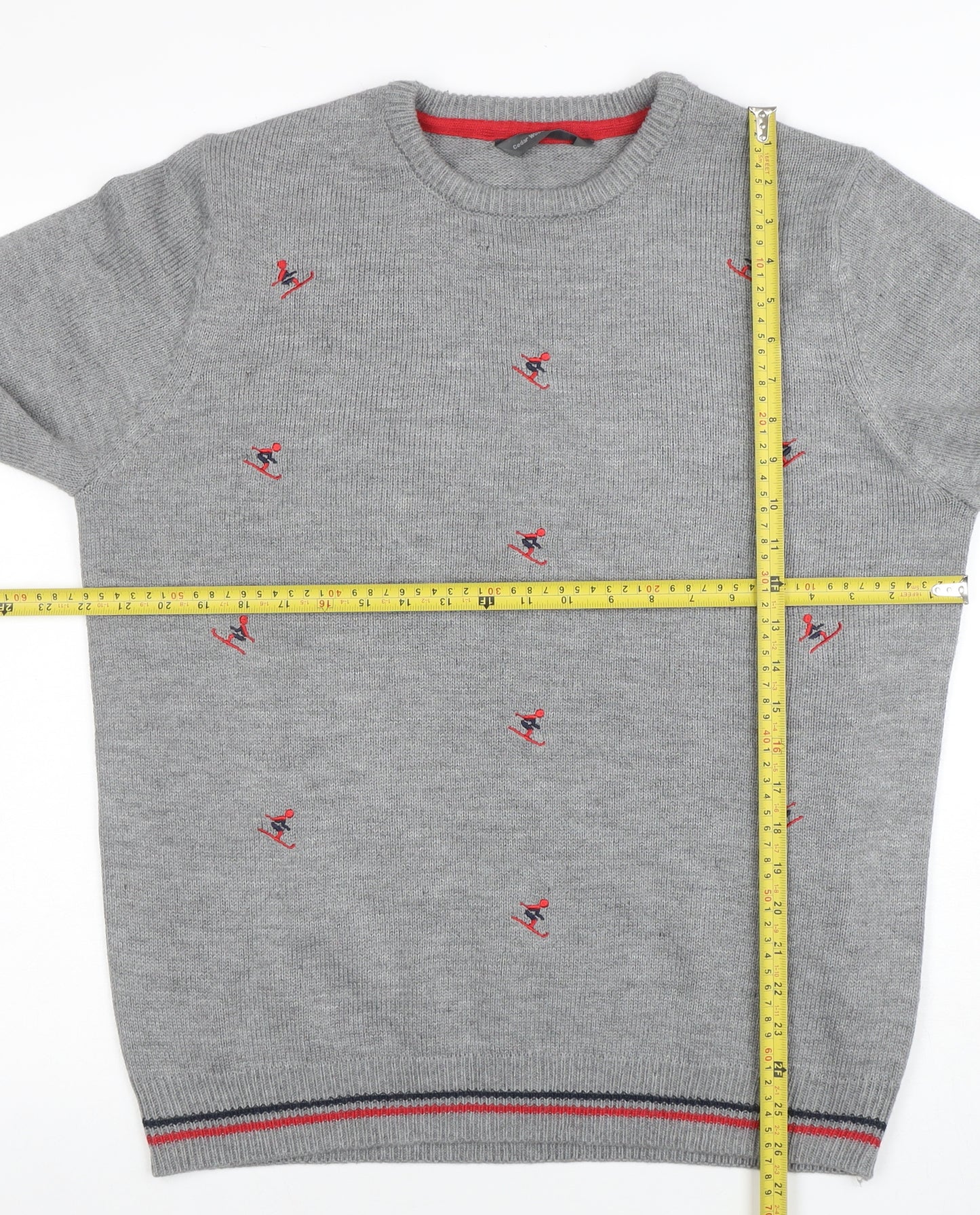 Cedar Wood State Men’s Grey Embroidered Ski Jumper XL Crew Neck