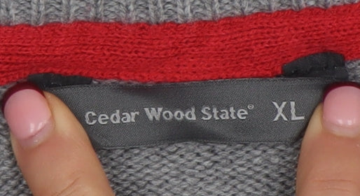 Cedar Wood State Men’s Grey Embroidered Ski Jumper XL Crew Neck