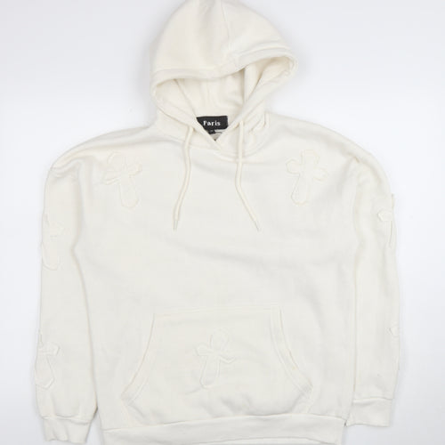 Paris Women’s Ivory Hoodie UK 8 Small Pullover Cross Detail Cotton Blend