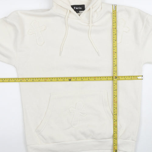 Paris Women’s Ivory Hoodie UK 8 Small Pullover Cross Detail Cotton Blend