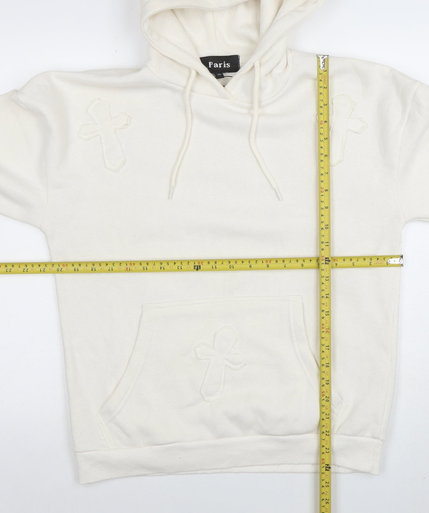 Paris Women’s Ivory Hoodie UK 8 Small Pullover Cross Detail Cotton Blend