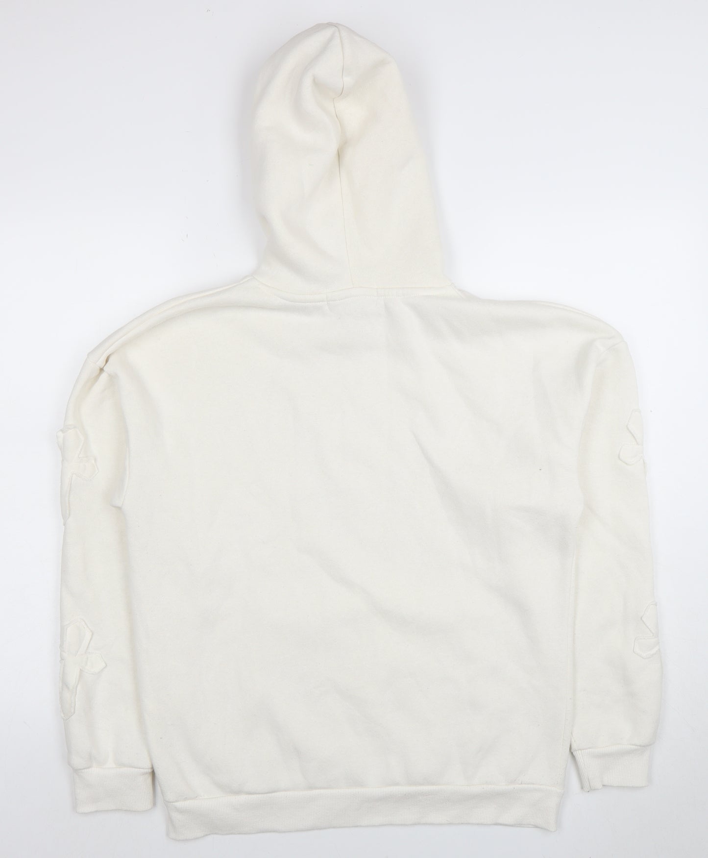 Paris Women’s Ivory Hoodie UK 8 Small Pullover Cross Detail Cotton Blend