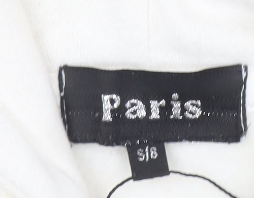 Paris Women’s Ivory Hoodie UK 8 Small Pullover Cross Detail Cotton Blend