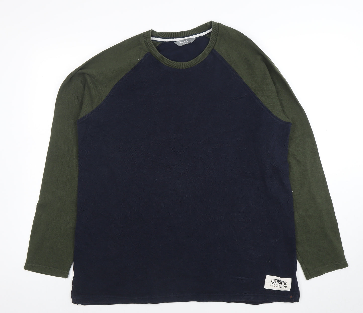 Nutmeg Men’s Blue & Green Long Sleeve Crew Neck Pullover Sweatshirt Size L