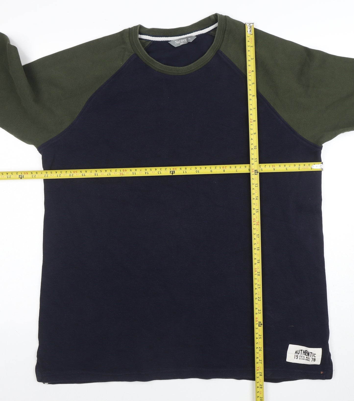 Nutmeg Men’s Blue & Green Long Sleeve Crew Neck Pullover Sweatshirt Size L