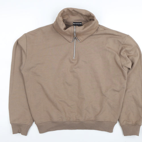 PrettyLittleThing Women Beige 1/4 Zip Pullover Sweatshirt XS