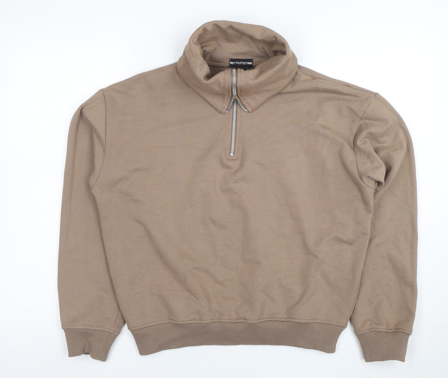 PrettyLittleThing Women Beige 1/4 Zip Pullover Sweatshirt XS