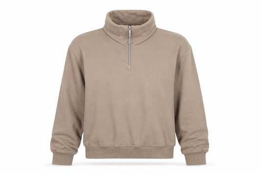 Front view of PRETTYLITTLETHING Women Beige 1/4 Zip Pullover Sweatshirt XS
