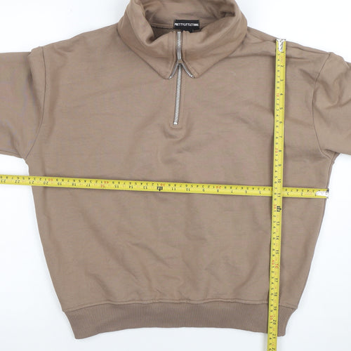 PrettyLittleThing Women Beige 1/4 Zip Pullover Sweatshirt XS