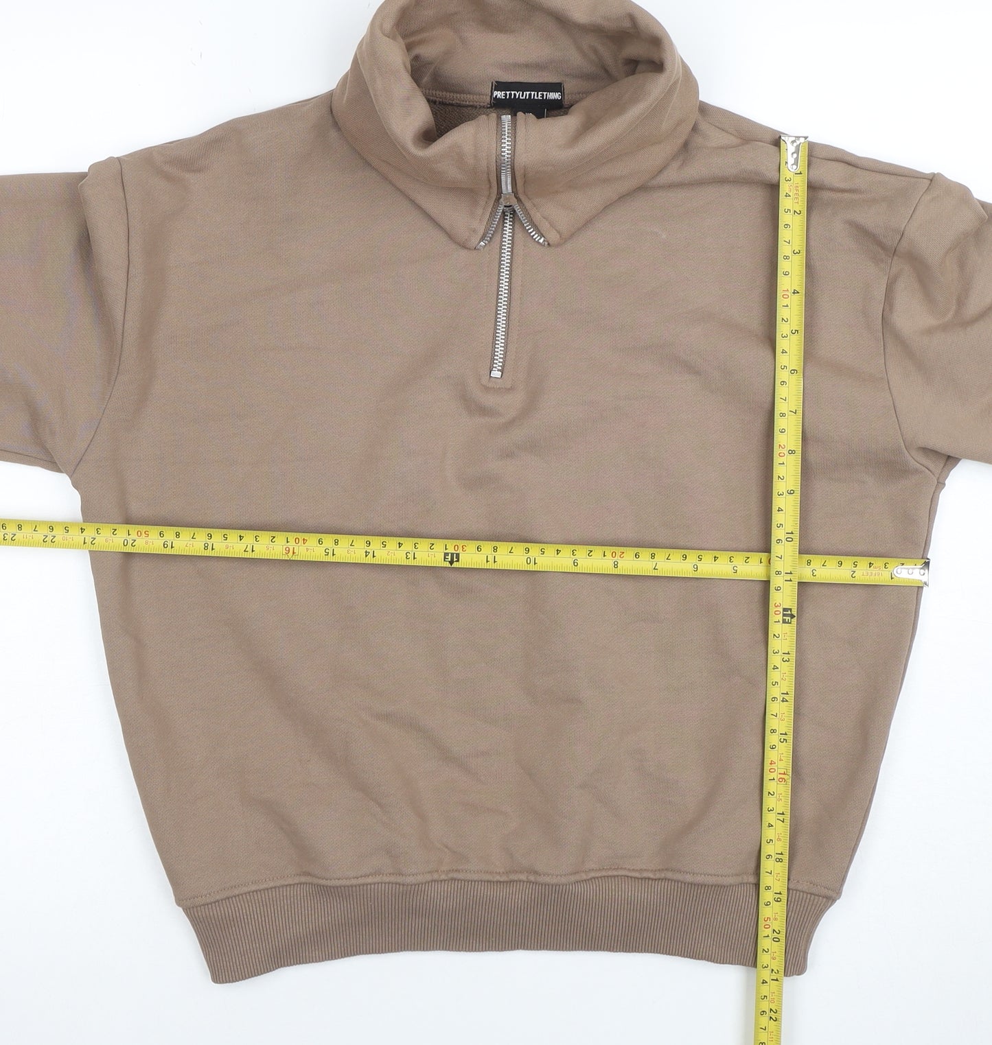 PrettyLittleThing Women Beige 1/4 Zip Pullover Sweatshirt XS
