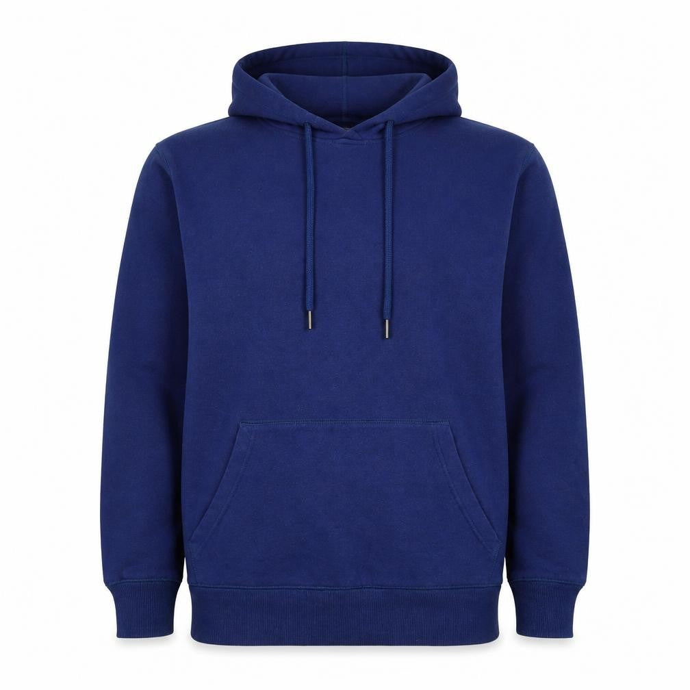 Front view of Urban Equip Men's Blue Pullover Hoodie, size S, Regular Fit Fleece