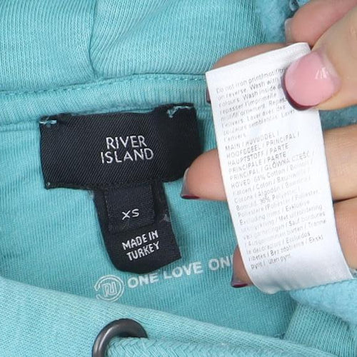 River Island Mens Blue Pullover Hoodie XS Logo Graphic Fleece