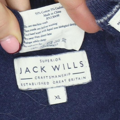 Jack Wills Men's Blue XL Crew Neck Cotton Cashmere Jumper