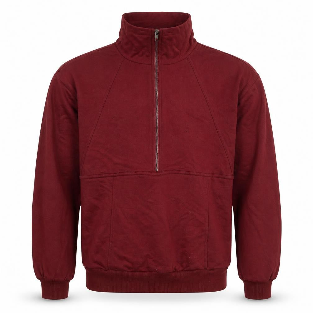 Front view of PrettyGarden Men’s Red Half Zip High Neck Sweatshirt, size M