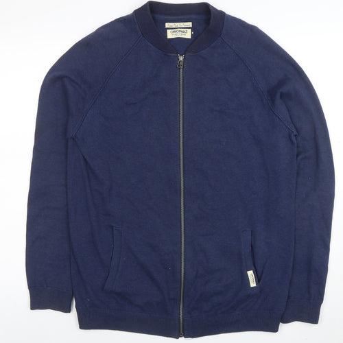 Jack & Jones Men's Blue Full Zip Cotton Blend Sweatshirt M