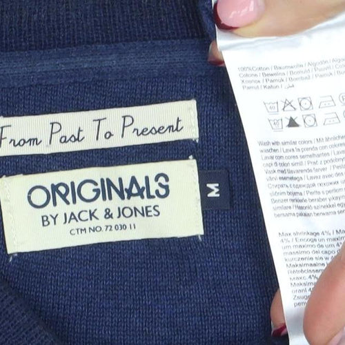 Jack & Jones Men's Blue Full Zip Cotton Blend Sweatshirt M