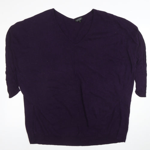 Topshop Women’s Purple V-Neck Relaxed Fit 3/4 Sleeve Knit Jumper Size 16