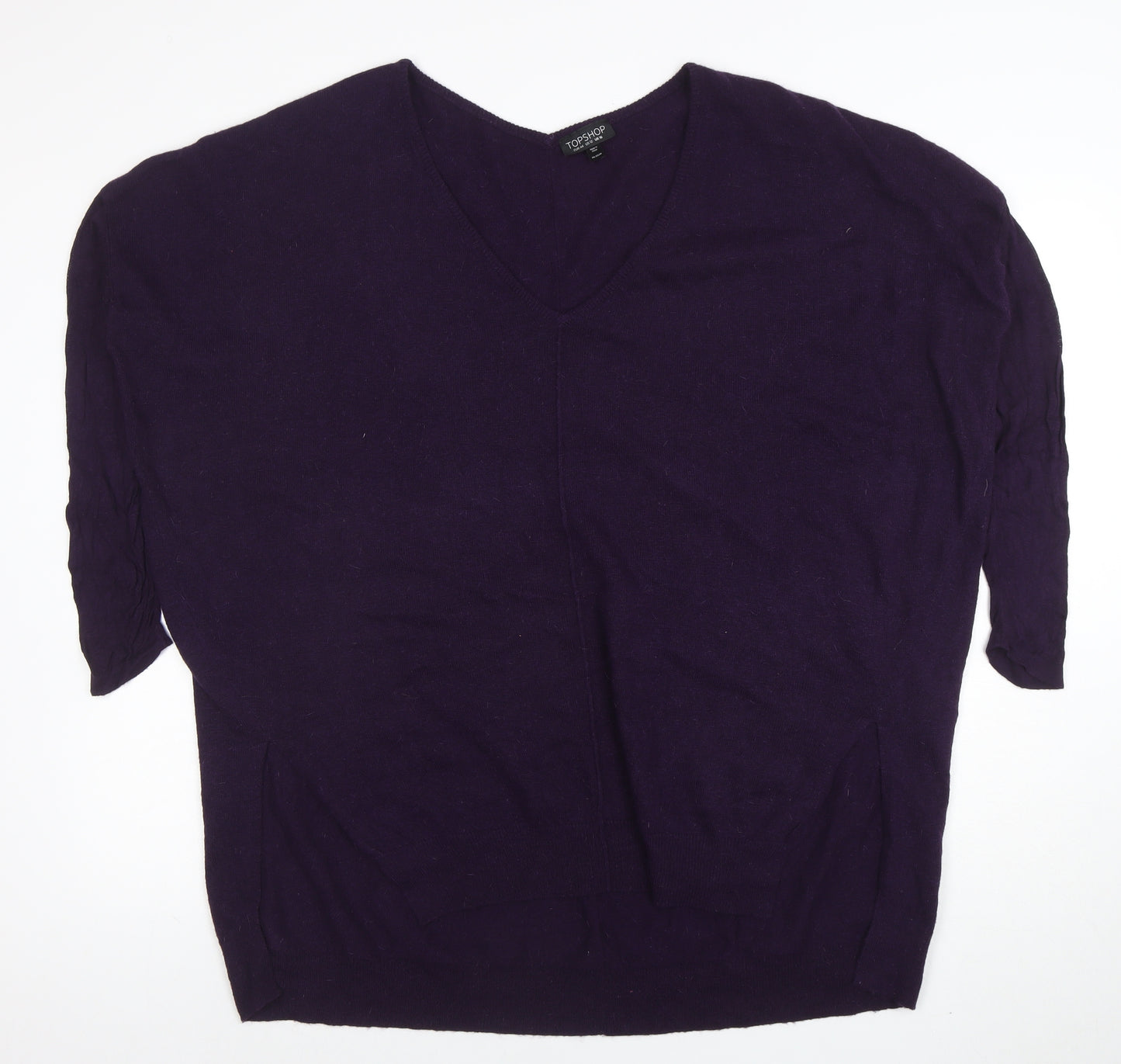 Topshop Women’s Purple V-Neck Relaxed Fit 3/4 Sleeve Knit Jumper Size 16