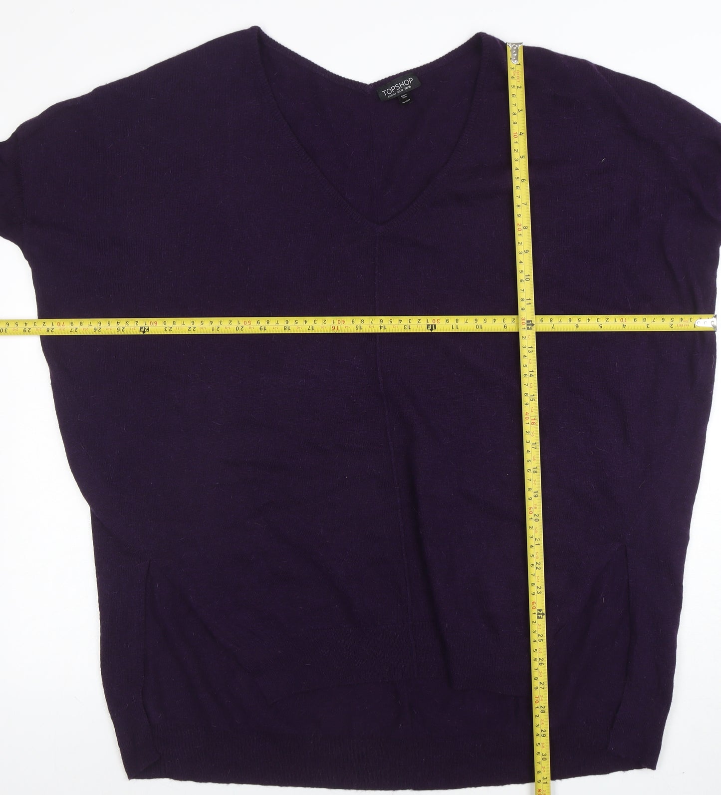 Topshop Women’s Purple V-Neck Relaxed Fit 3/4 Sleeve Knit Jumper Size 16