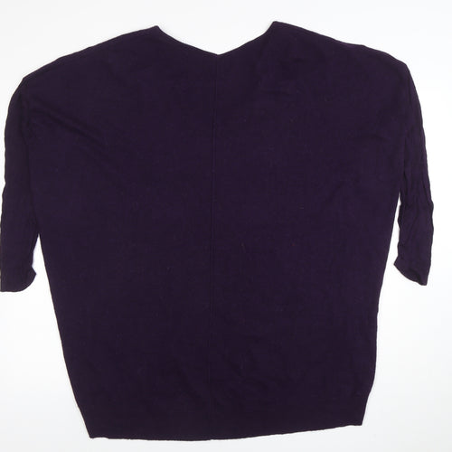 Topshop Women’s Purple V-Neck Relaxed Fit 3/4 Sleeve Knit Jumper Size 16
