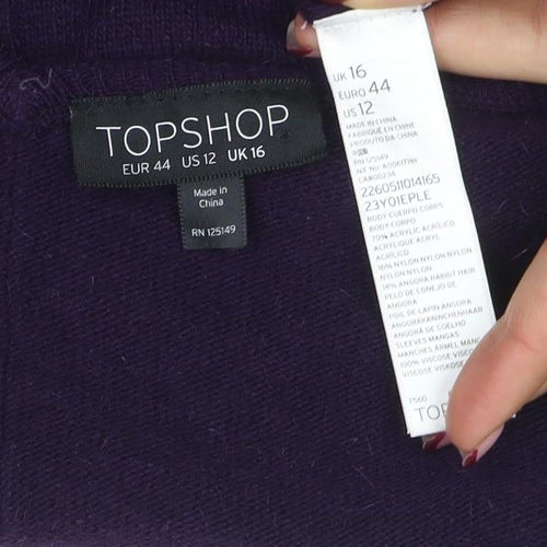 Topshop Women’s Purple V-Neck Relaxed Fit 3/4 Sleeve Knit Jumper Size 16
