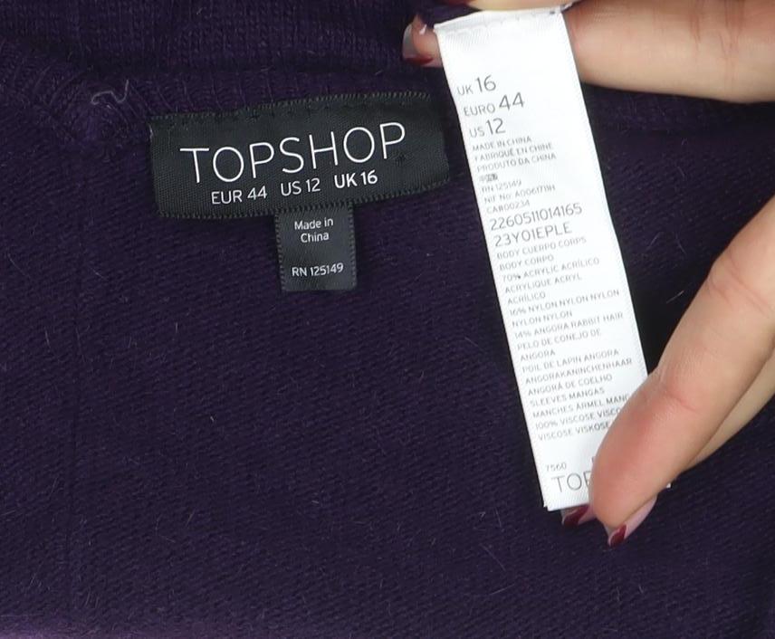 Topshop Women’s Purple V-Neck Relaxed Fit 3/4 Sleeve Knit Jumper Size 16