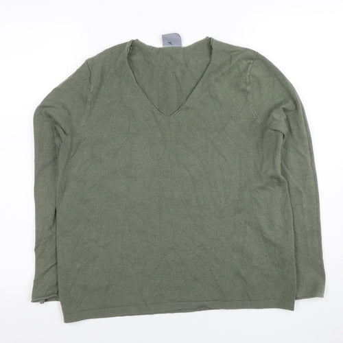 DREAMS Womens Green V-Neck Long Sleeve Pullover Jumper M/L