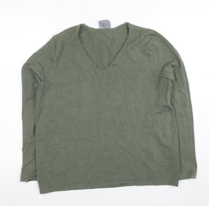 DREAMS Womens Green V-Neck Long Sleeve Pullover Jumper M/L