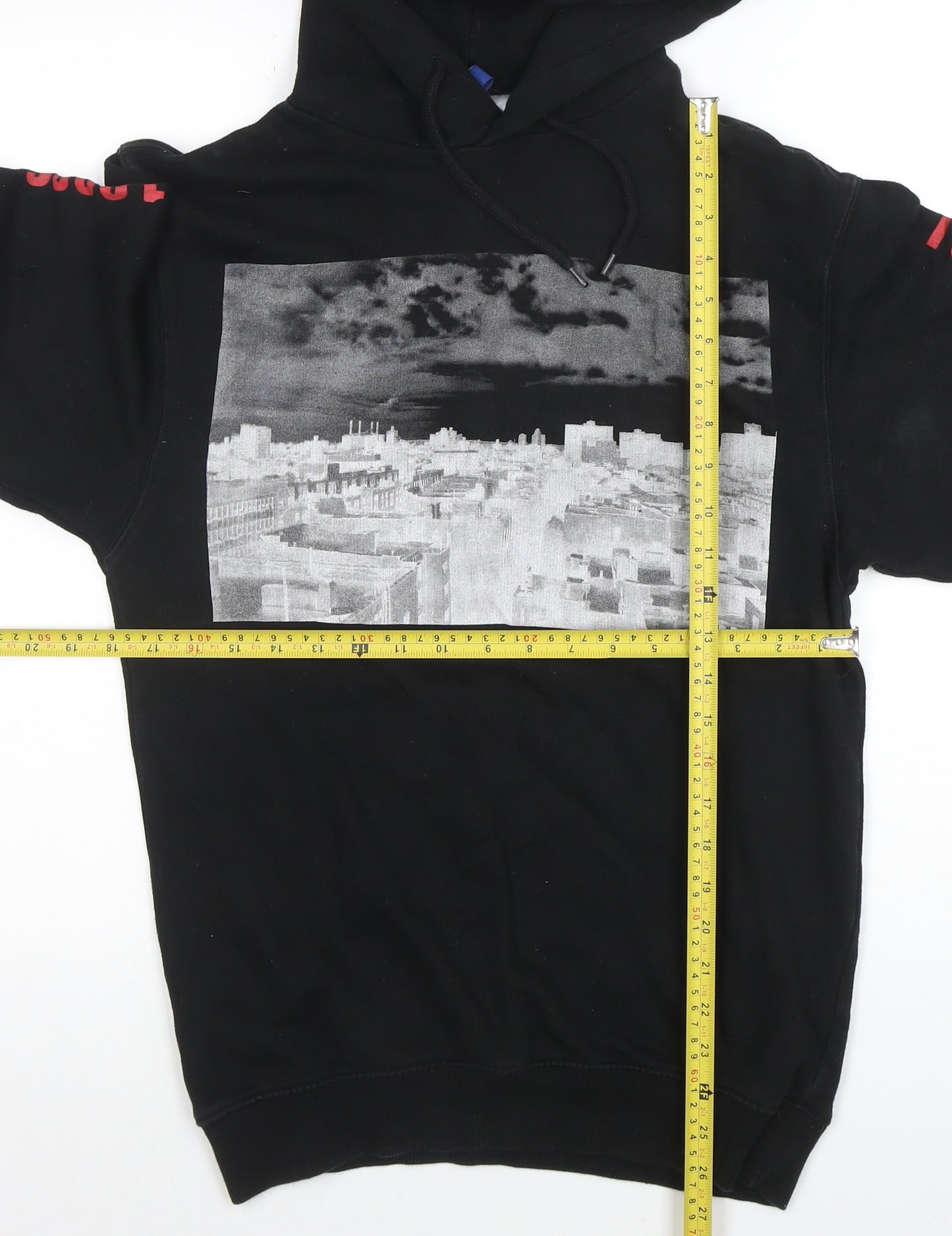 H&M Divided Men's Black XS Pullover Hoodie with City Graphic Print
