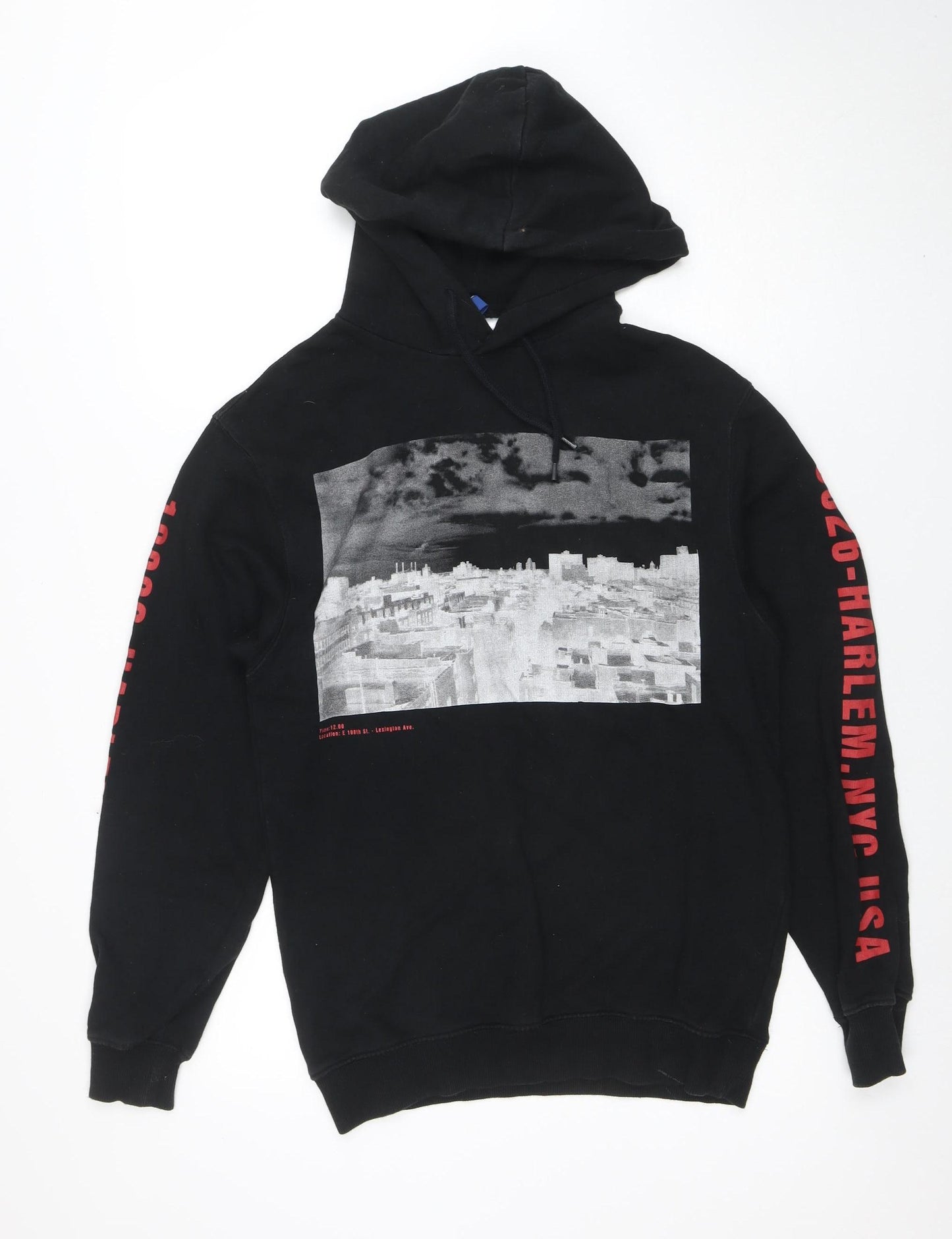 H&M Divided Men's Black XS Pullover Hoodie with City Graphic Print
