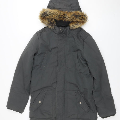 FatFace Girls Grey 12-13 Years Hooded Faux Fur Trim Winter Parka Coat