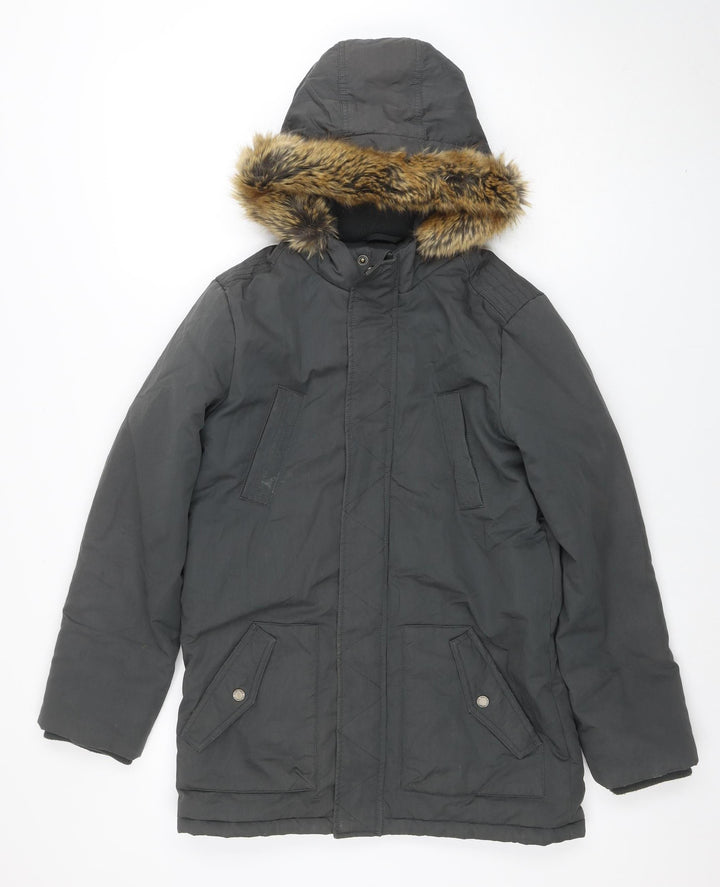FatFace Girls Grey 12-13 Years Hooded Faux Fur Trim Winter Parka Coat
