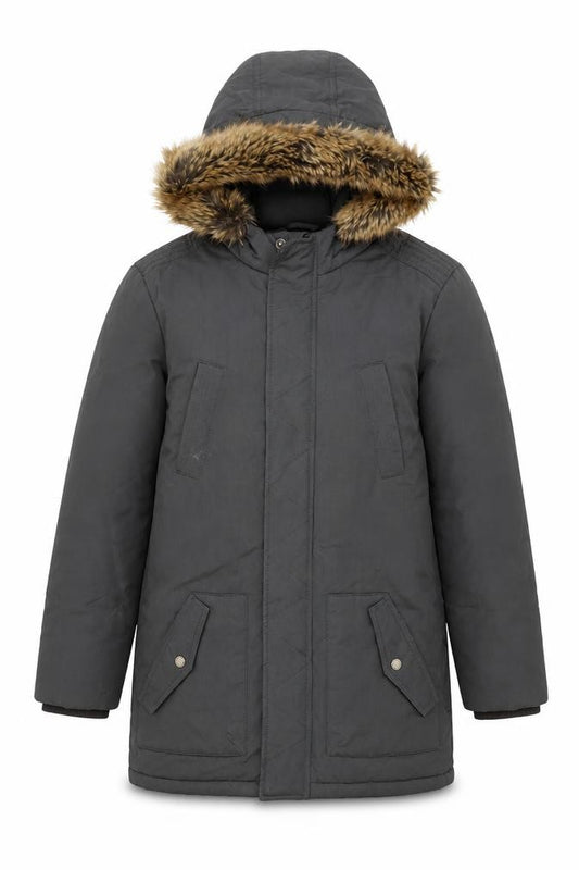FatFace Girls Grey 12-13 Years Hooded Faux Fur Trim Winter Parka Coat