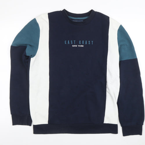 Easy Men's Navy Blue Colourblock Sweatshirt Medium Crew Neck Cotton Blend