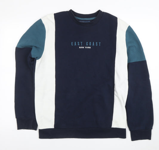Easy Men's Navy Blue Colourblock Sweatshirt Medium Crew Neck Cotton Blend