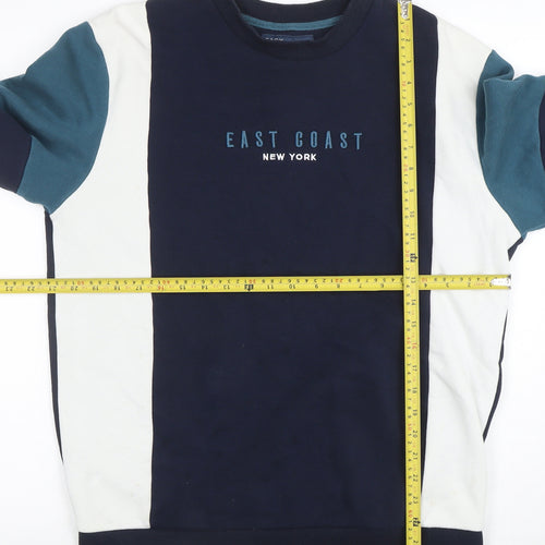 Easy Men's Navy Blue Colourblock Sweatshirt Medium Crew Neck Cotton Blend