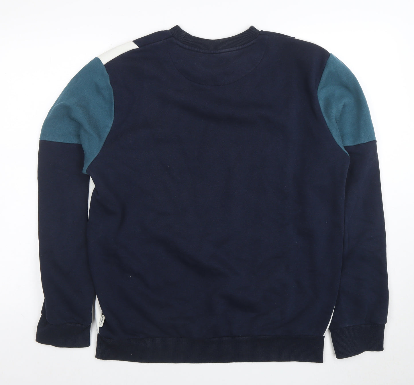 Easy Men's Navy Blue Colourblock Sweatshirt Medium Crew Neck Cotton Blend