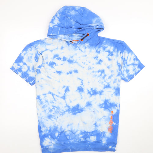 F&F Boys Blue Tie-Dye Short Sleeve Pullover Hoodie Age 13-14 Years