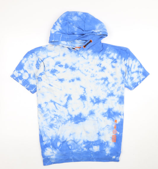 F&F Boys Blue Tie-Dye Short Sleeve Pullover Hoodie Age 13-14 Years