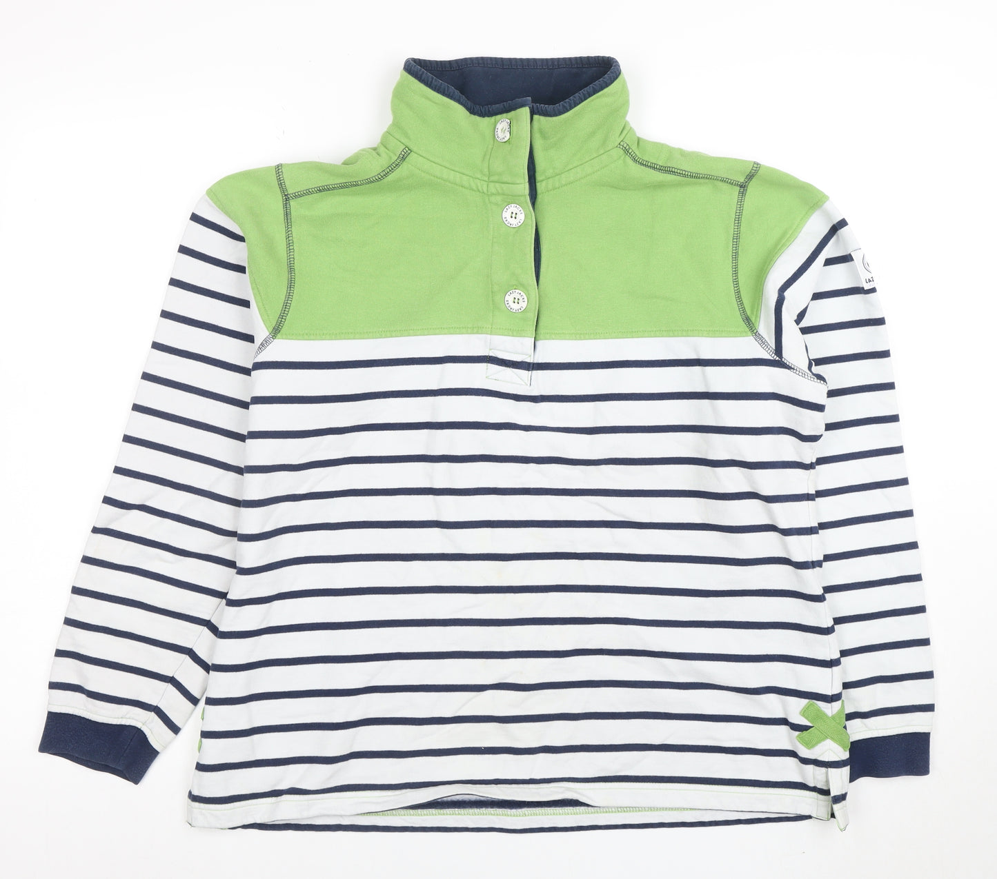 Lazy Jacks Women’s Blue Striped Collared Button-Up Jersey Top Size 14