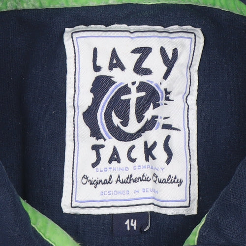 Lazy Jacks Women’s Blue Striped Collared Button-Up Jersey Top Size 14