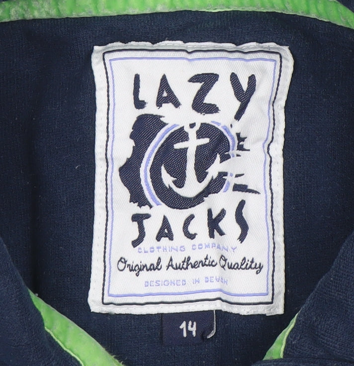 Lazy Jacks Women’s Blue Striped Collared Button-Up Jersey Top Size 14