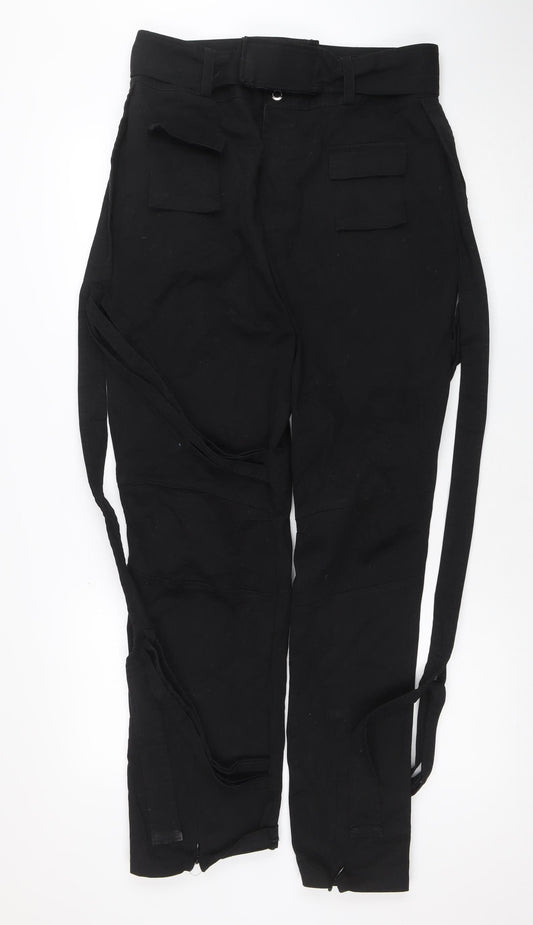 Manière De Voir Women's Black Cargo Trousers Size 16 Slim Fit Belted Cotton Blend