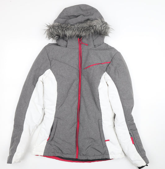 Crane Womens Grey Ski Jacket Size 8 Waterproof Hooded Winter Coat