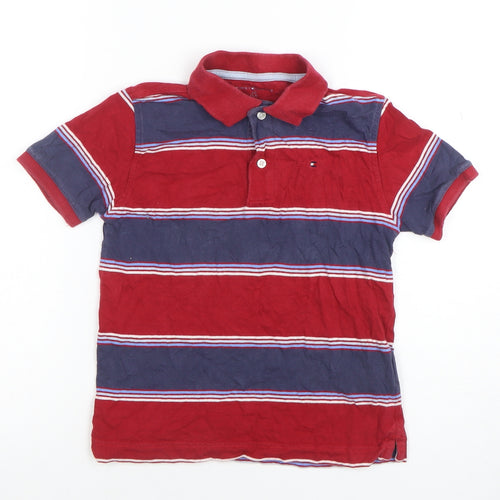 Tommy Hilfiger Boys Red Striped Cotton Polo Shirt 6 Years Classic Fit