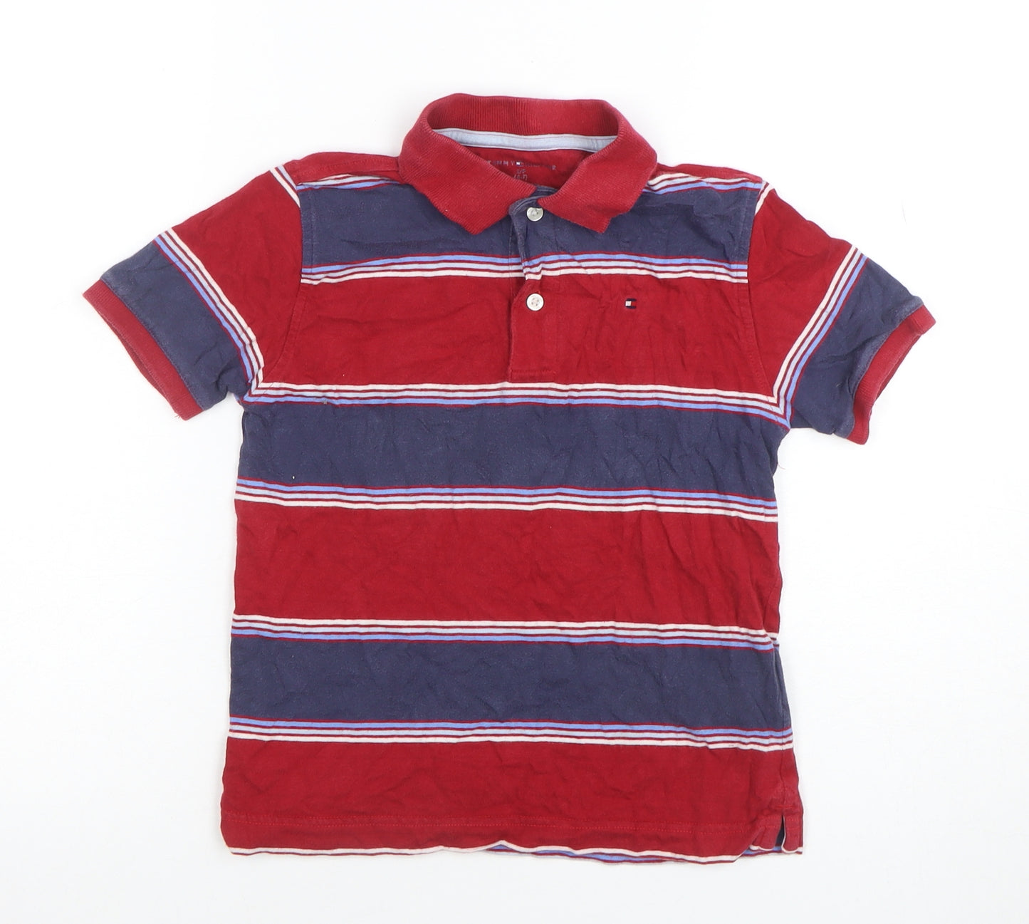 Tommy Hilfiger Boys Red Striped Cotton Polo Shirt 6 Years Classic Fit
