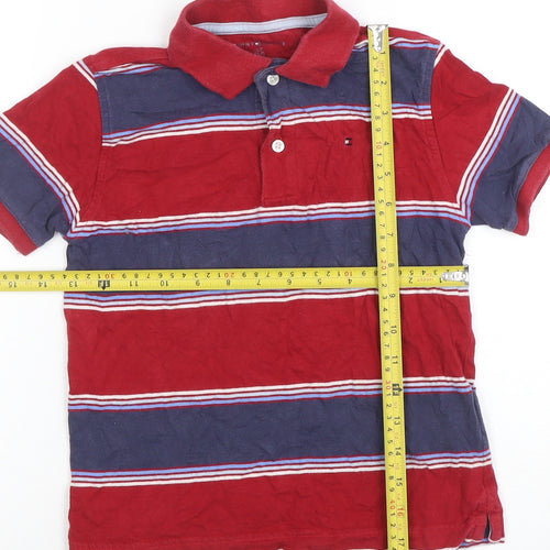 Tommy Hilfiger Boys Red Striped Cotton Polo Shirt 6 Years Classic Fit