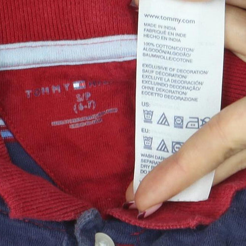 Tommy Hilfiger Boys Red Striped Cotton Polo Shirt 6 Years Classic Fit